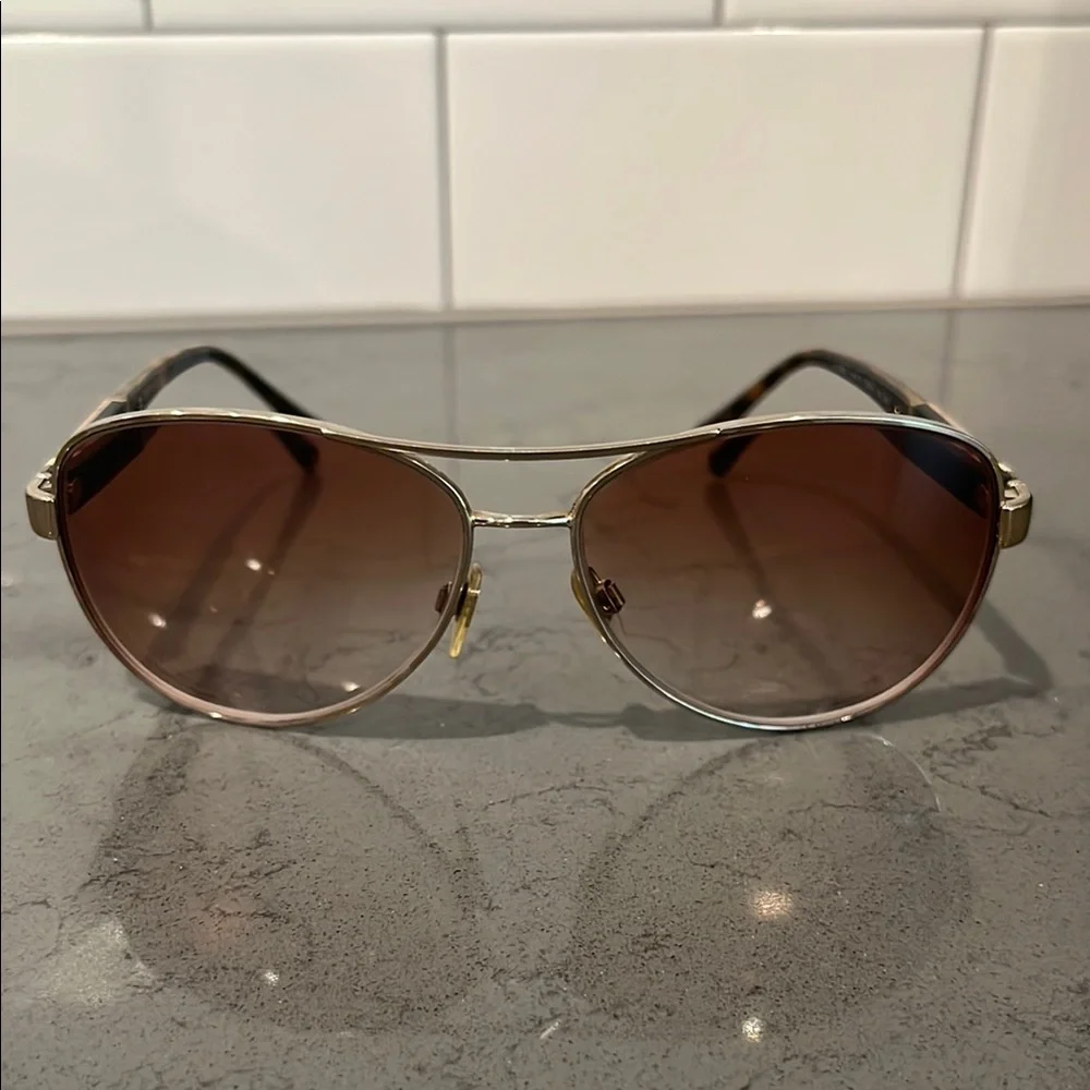 Burberry Gold Aviator Sunglasses - Prescription Lenses - Picture 3 of 12